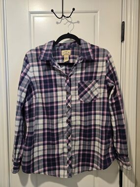 Blue Mountain Women’s Plaid Button-Down Shirt - Navy, Pink & White Large